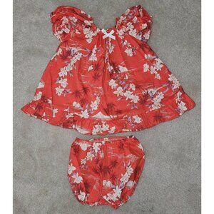 VTG Nikky Hawaii Hawaiian Dress Bloomers Girls Size 5 Red Peach Floral Tropical